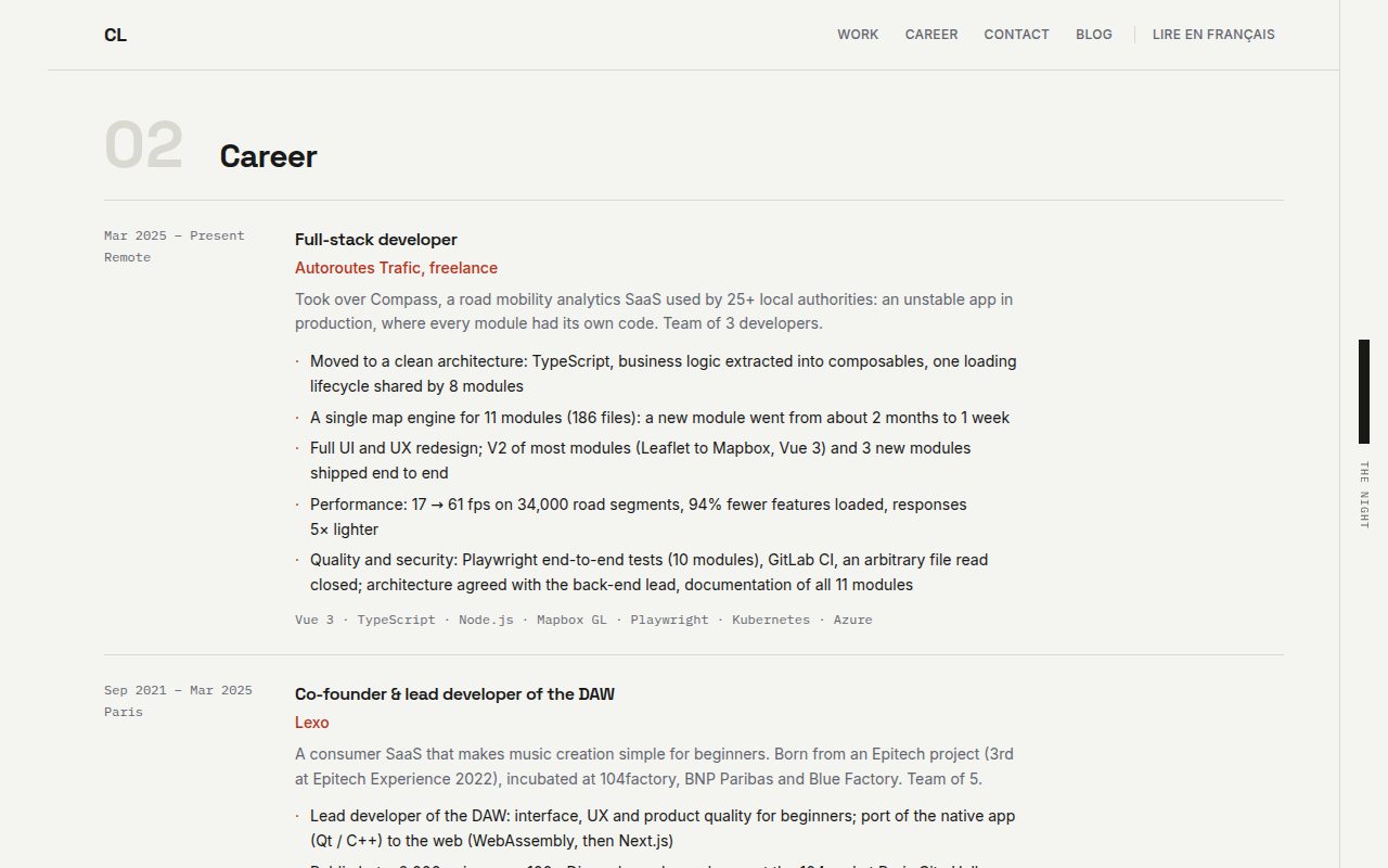 The career section, with the results under each mission